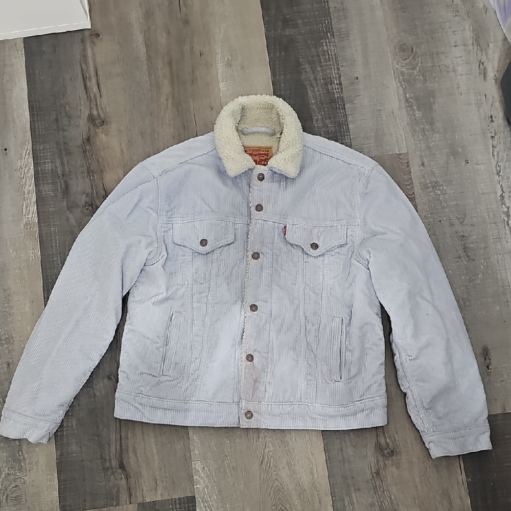 Levi's Men's Light Blue Corduroy Jacket with Sherpa Collar (A)